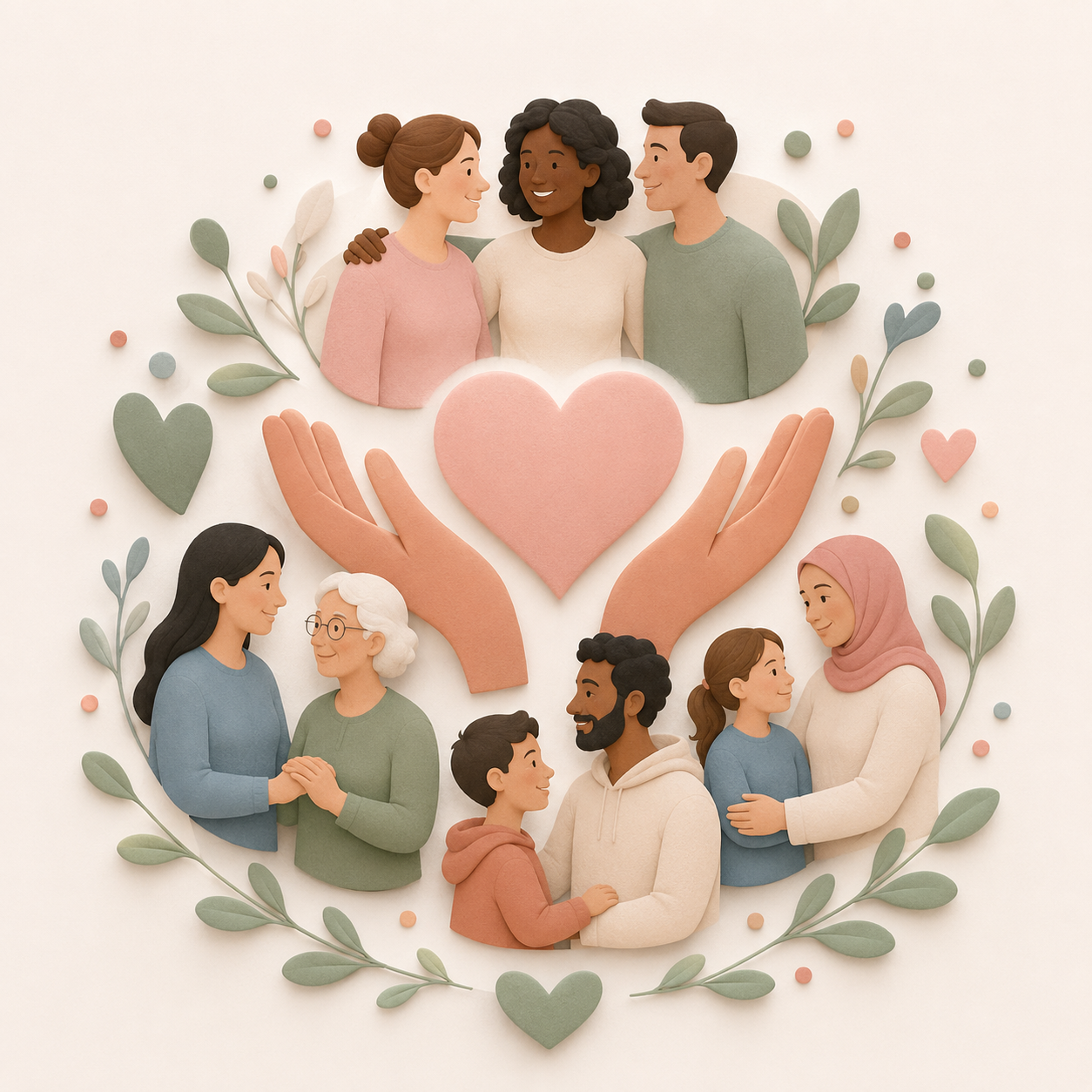 Pessoas diversas segurando um coração